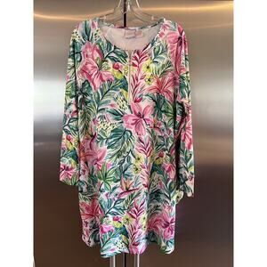 Stella Parker Floral Tropical Print Shift Dress 1/4 Zip XL